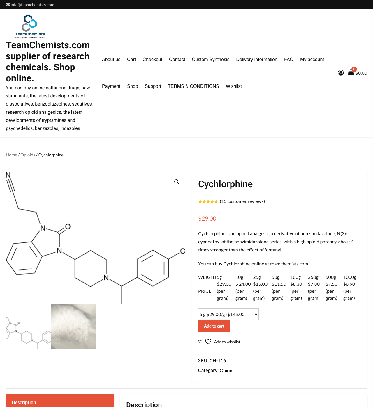 teamchemists.com, the product page as captured